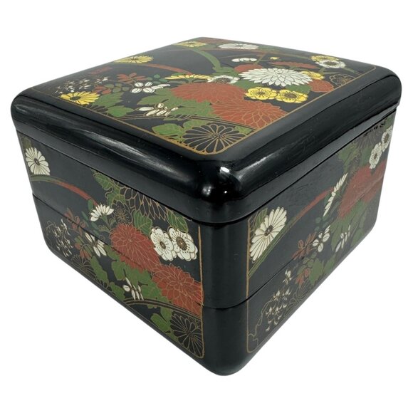 Vintage Jubako Stackable Bento Box 2‎ Stacked Compartments with Lid Floral Motif - Picture 1 of 7